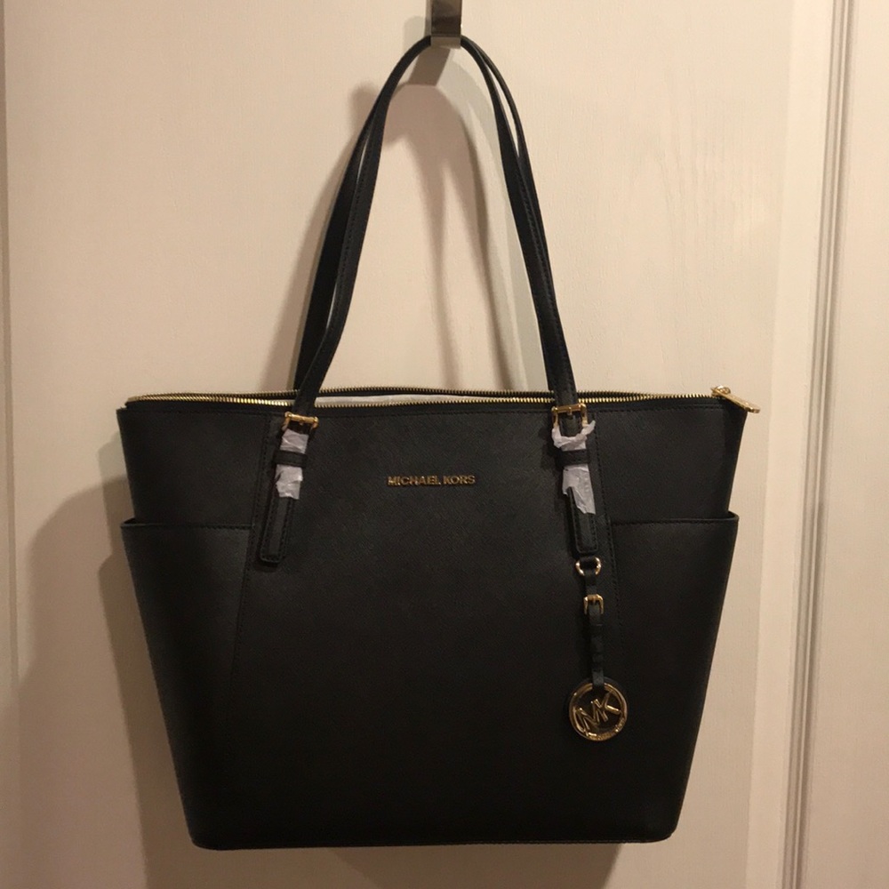 Michael Kori Black large Jet Set tote